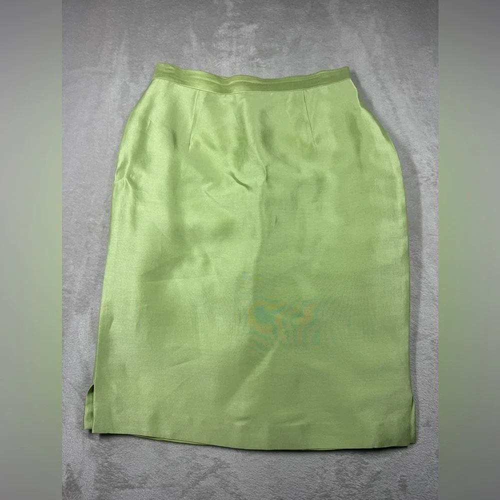 Rare Vintage Gemma Kahng New York Green Silk Cotton Blend Blazer Skirt Set 8